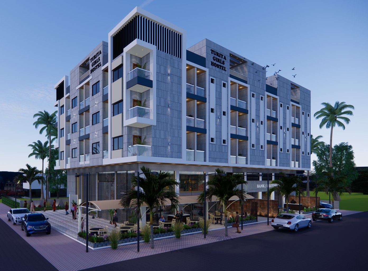 Architectural visualisation of the Turiya Girls Hostel building